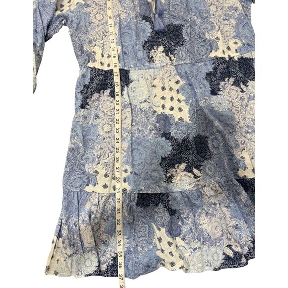 Frye and Co Boho Off-Shoulder Dress Blue White Patchwork Festival Womens Size 1X - Picture 7 of 7